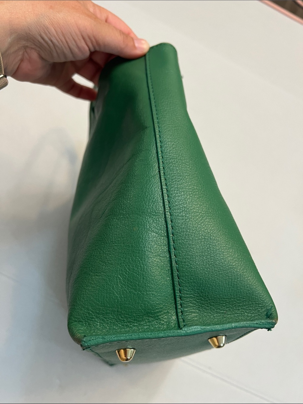 ANNA PAOLA EMERALD GREEN LEATHER BONNIE TOTE TOP HANDLE BAG GOLD HARDWARE - Picture 5 of 16